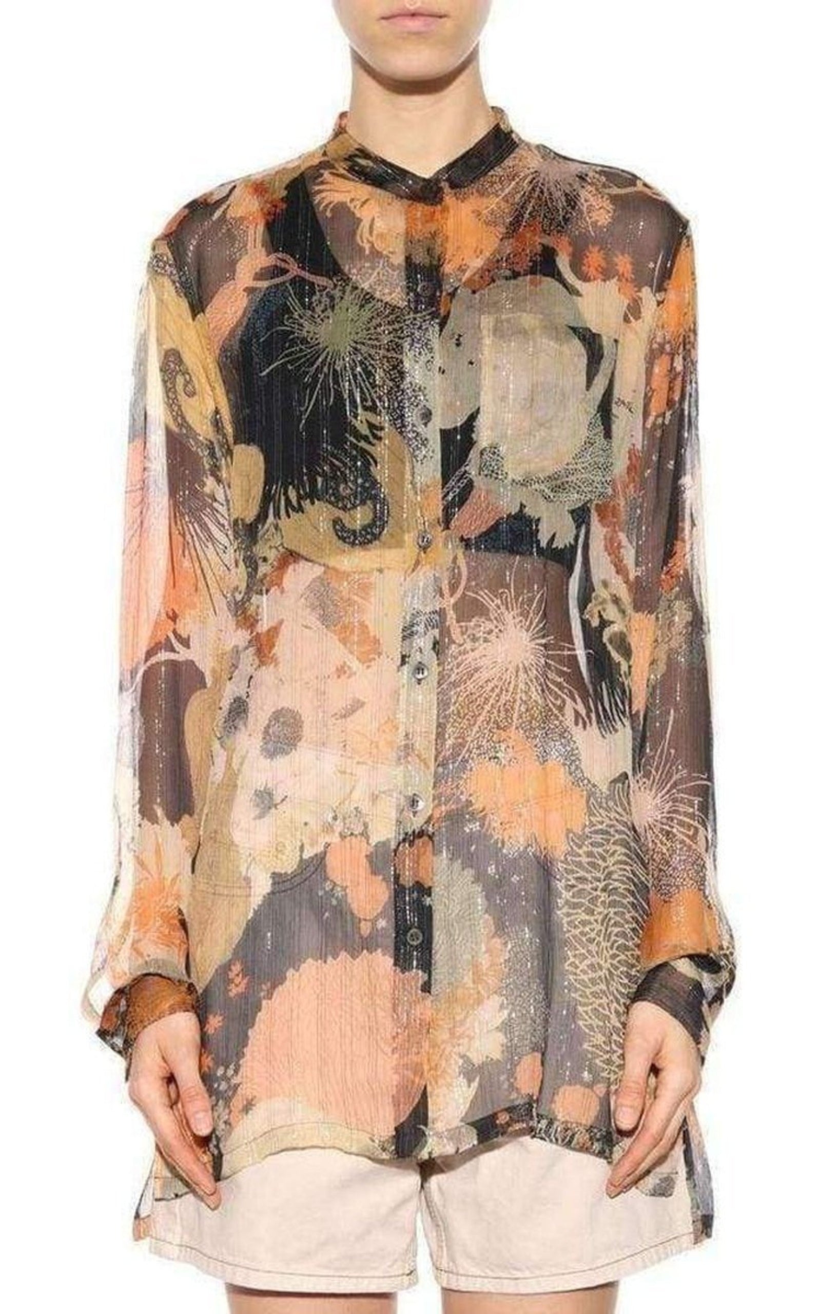 Floral Print Silk Chiffon Shirt - 2