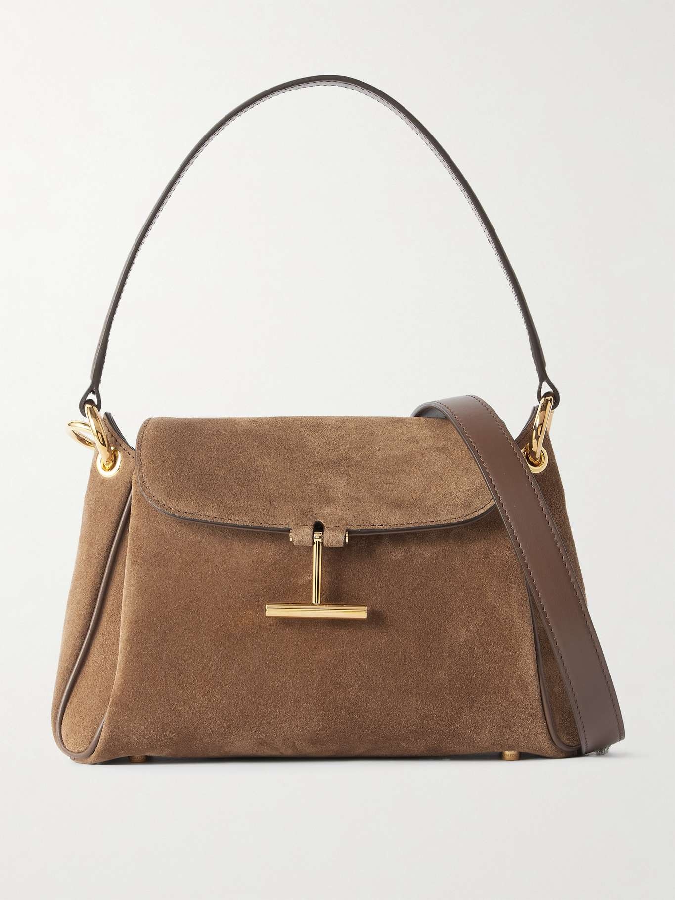 Tara small leather-trimmed suede shoulder bag Brown - 1
