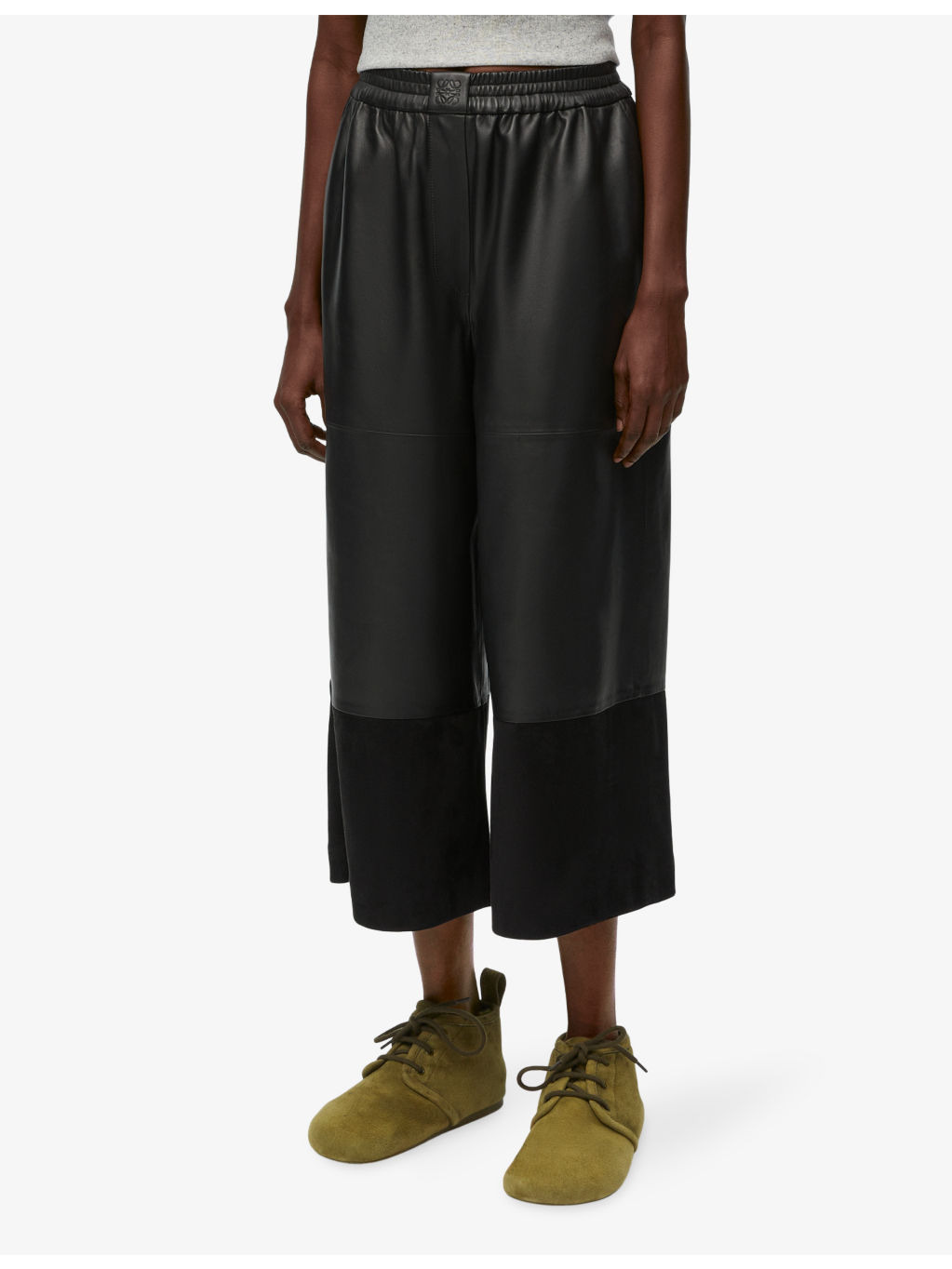 Brand-anagram cropped wide-leg leather trousers - 2