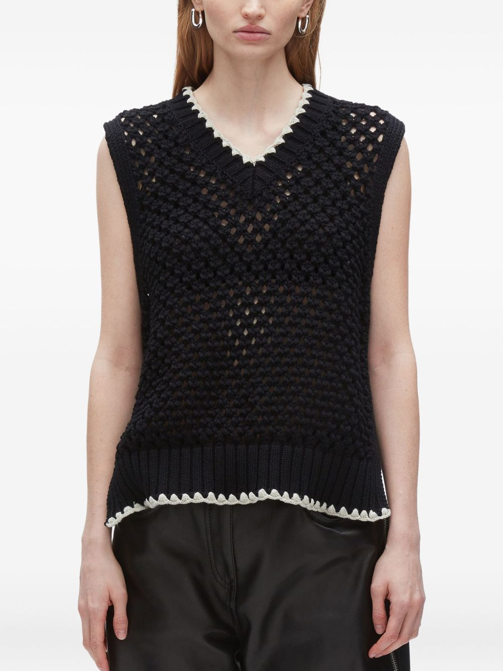 crochet-detail zip-side knit vest - 3