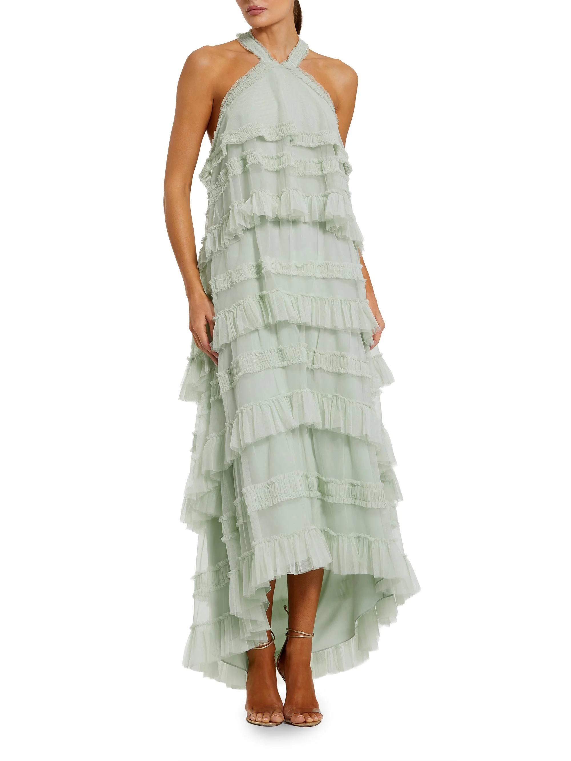 Women's Cocktail Mesh Ruffle Halter Maxi Dress - Seamist - 1
