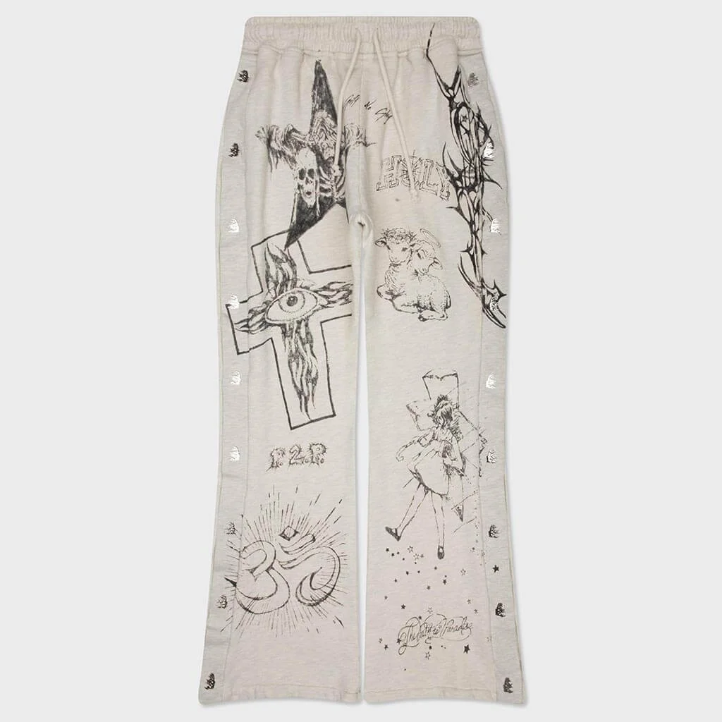 GRAFFITTI MIRROR FACE SWEATPANTS - GREY - 1