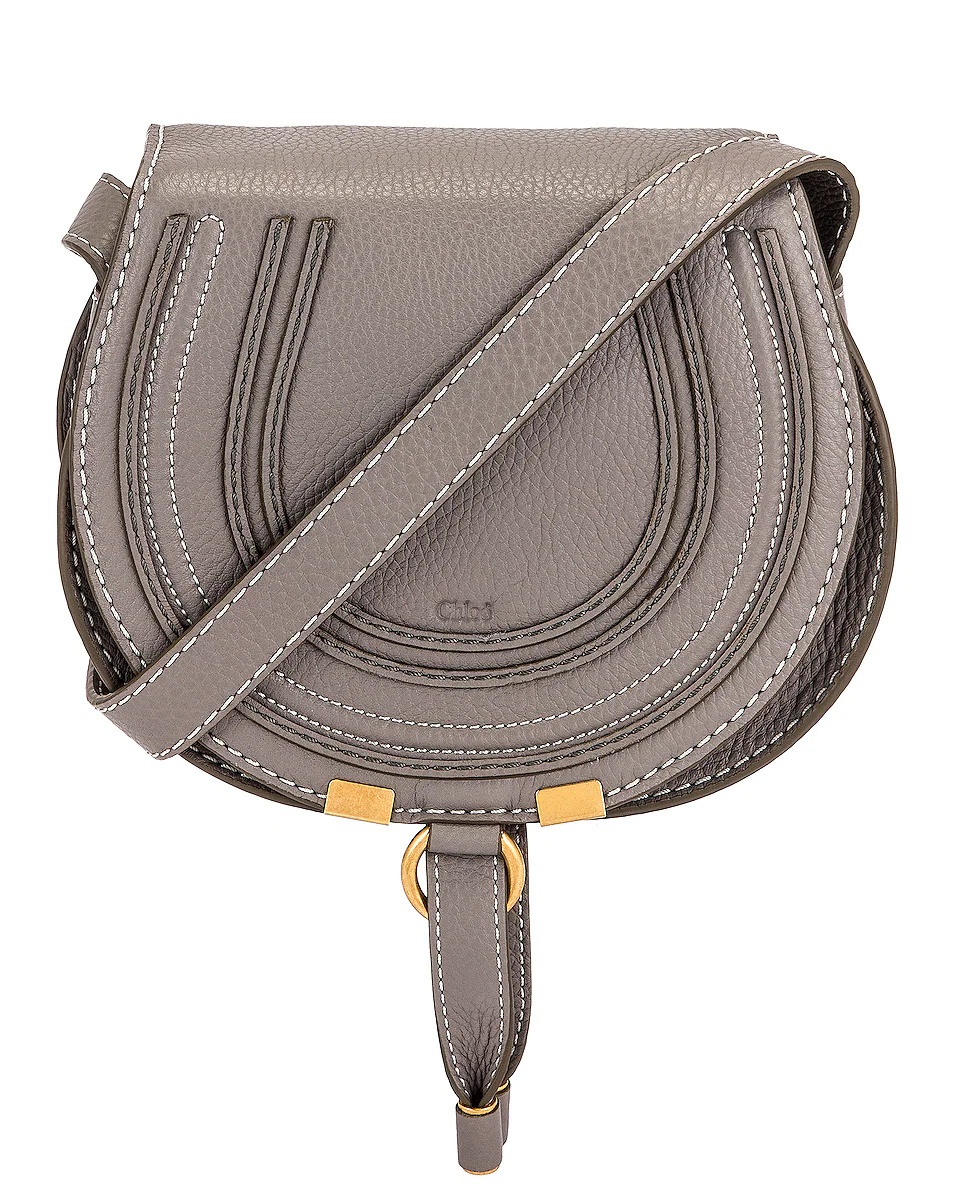 Small Marcie Grained Calfskin Saddle Bag - 1