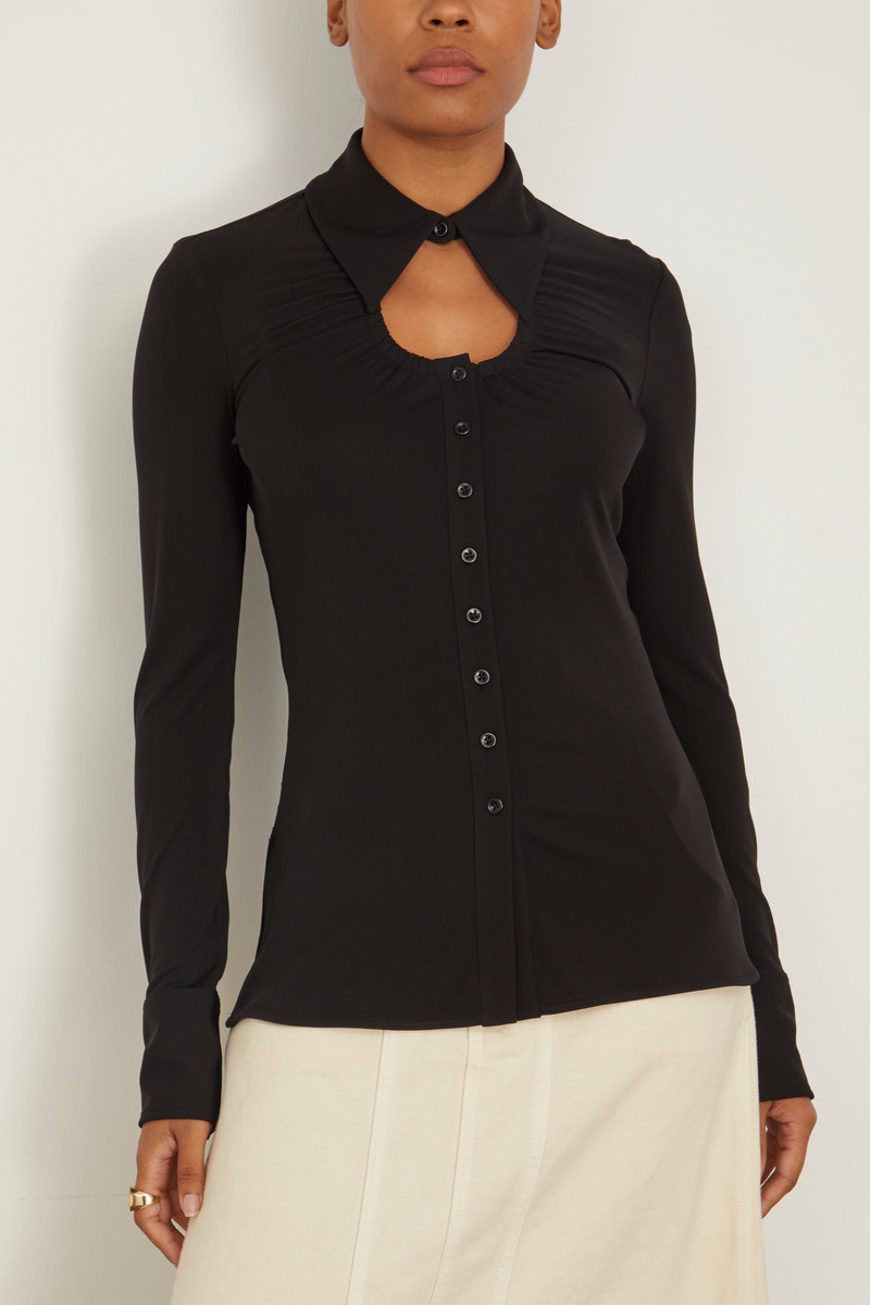 Long Sleeve Jersey Button Top in Black 3