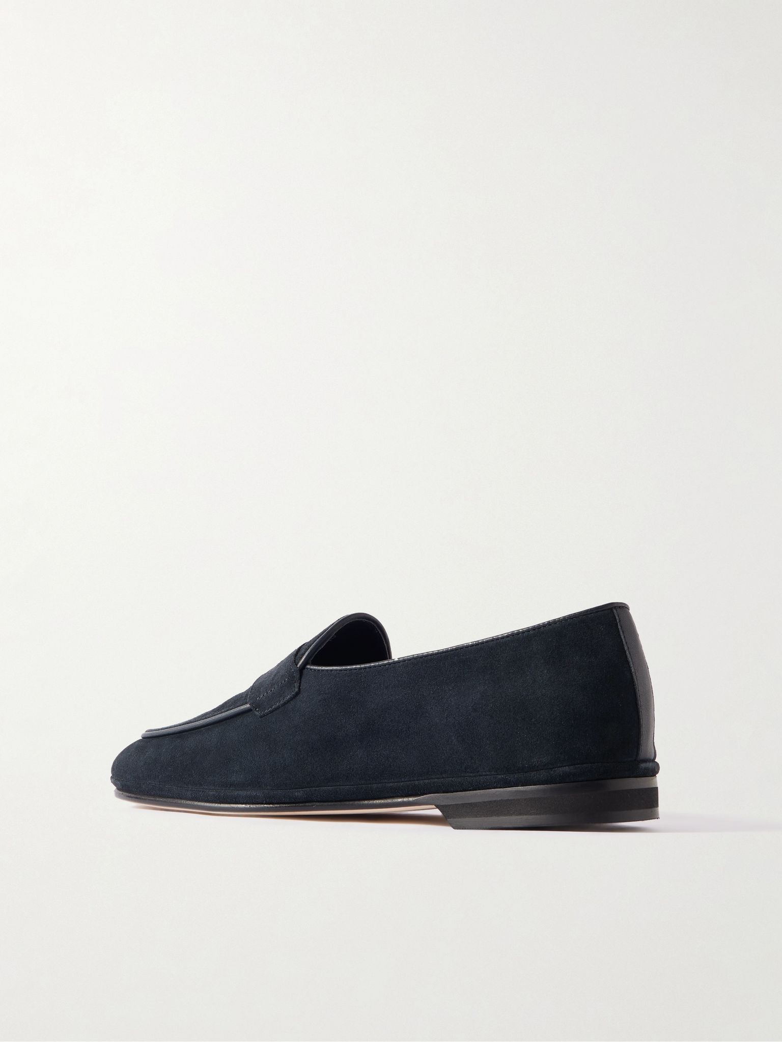 Leather-Trimmed Suede Penny Loafers Blue - 4