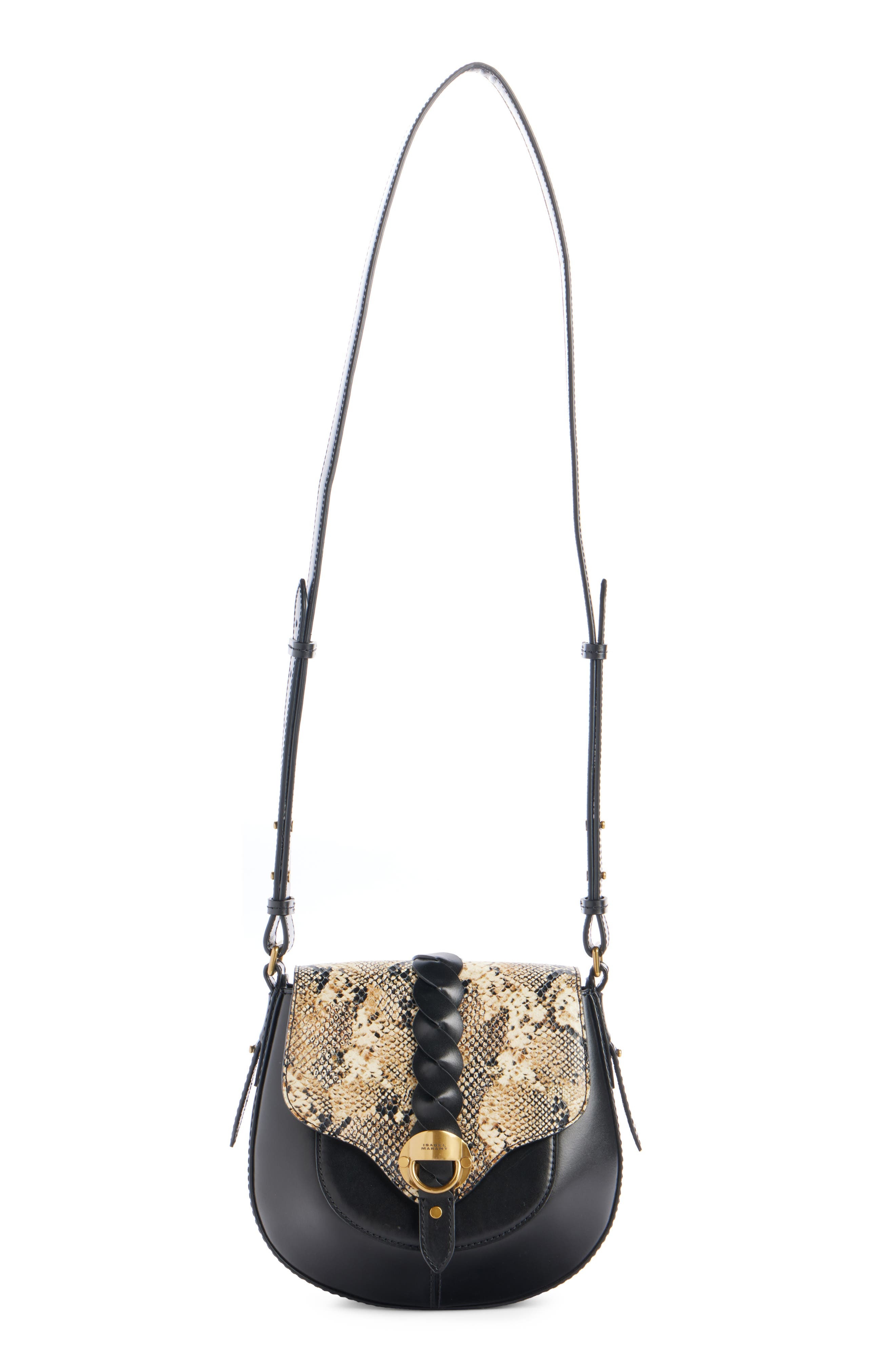 Isabel Marant Small Altay Leather & Snakeskin Embossed Leather Shoulder Bag in Black/Beige at Nordst - 2