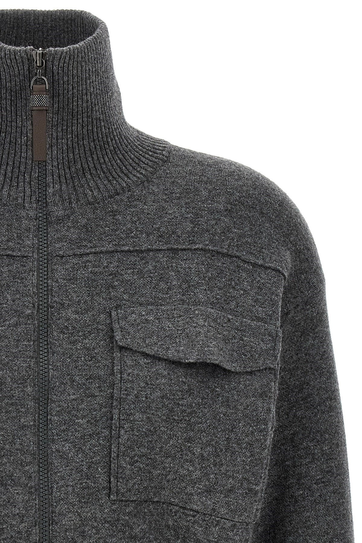 Brunello Cucinelli Women 'Shiny Zipper Pull' Wool Cardigan - 3