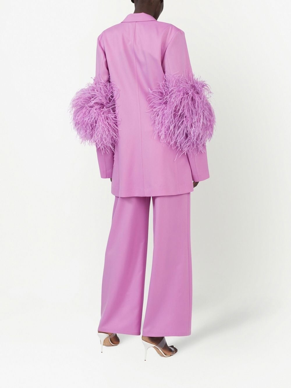 feather-trim single-breasted blazer - 3