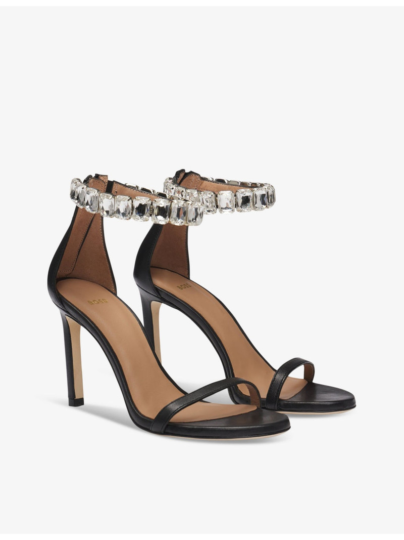 BOSS Rhinestone-embellished leather heeled sandals outlook