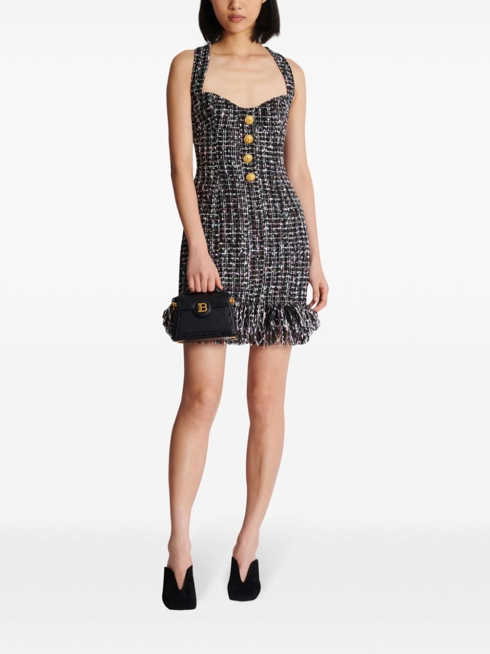 button-embellished tweed minidress - 2