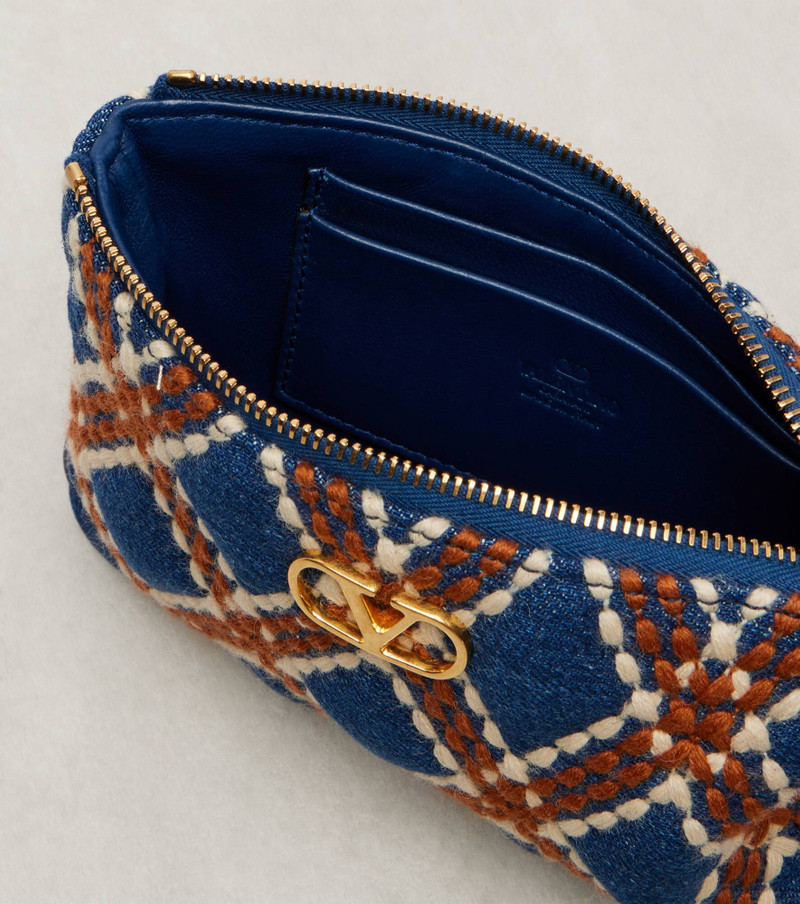 Valentino Quiltie 67 embroidered denim pouch outlook