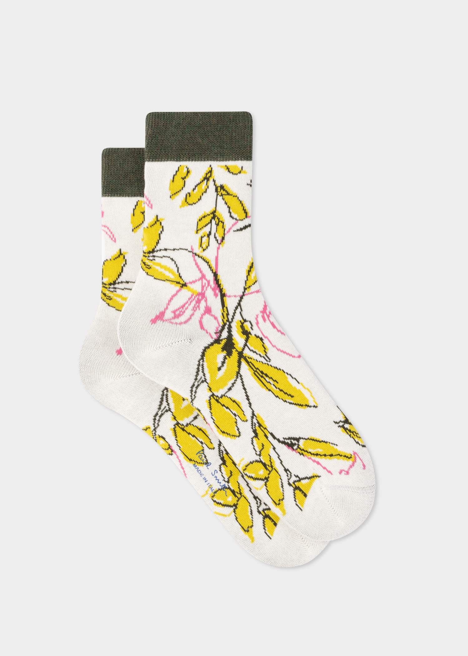 Ivory Cotton-Blend 'Ink Floral' Socks 1