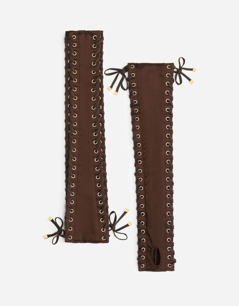Satin gloves with eyelet detailing - 1