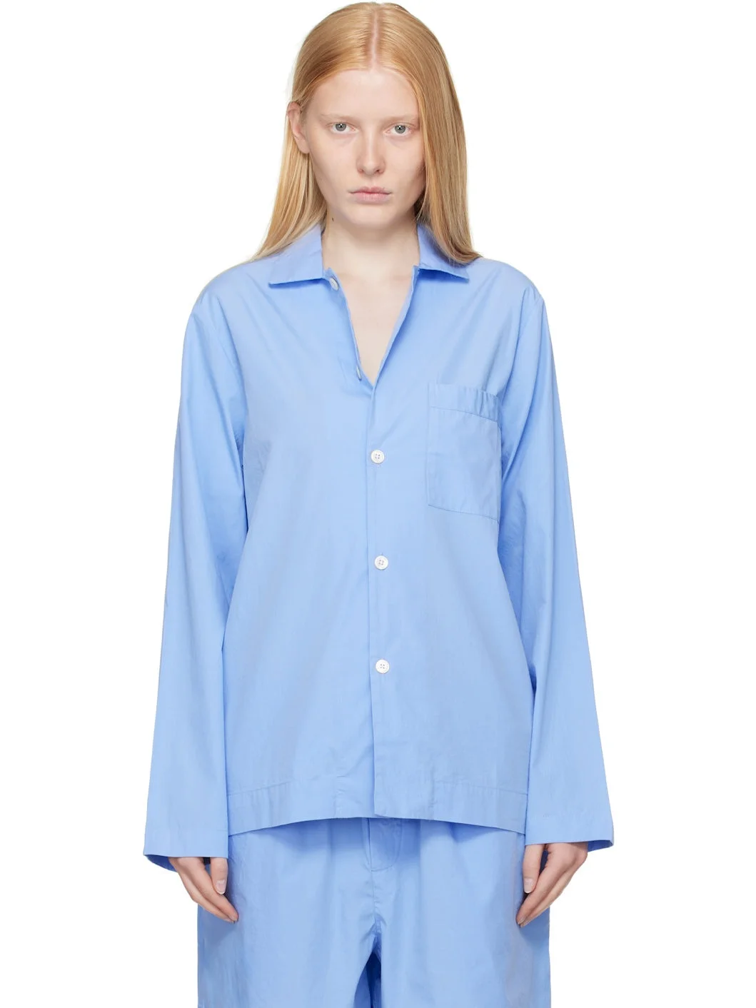 Blue Poplin Long-Sleeved Pyjama Shirt - 1
