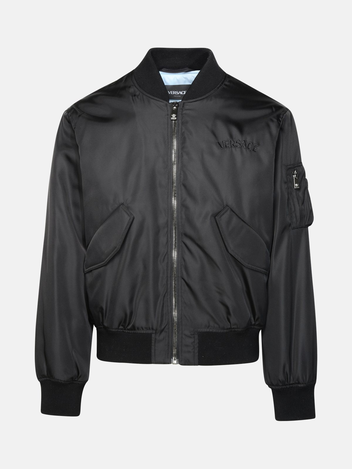 BLACK NYLON BOMBER JACKET - 1