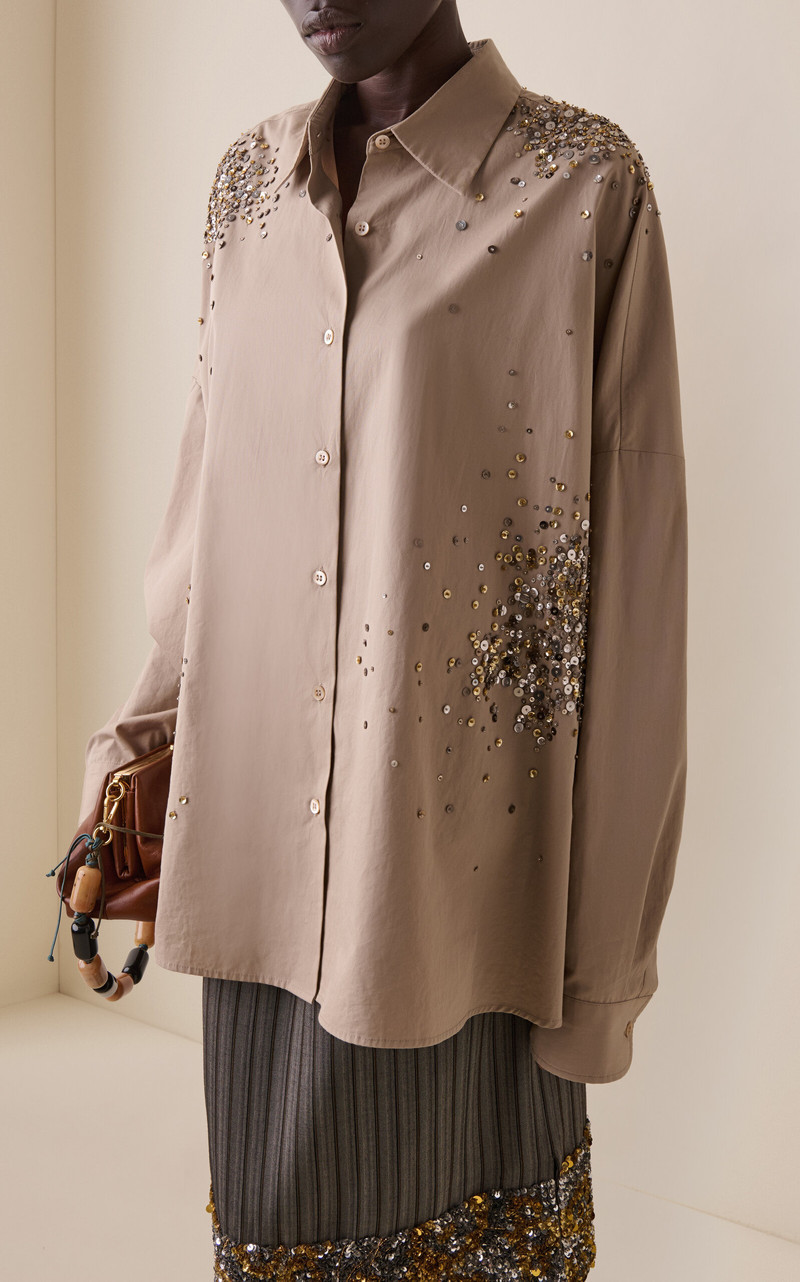 Dries Van Noten Casia Embellished Cotton-Poplin Shirt neutral outlook