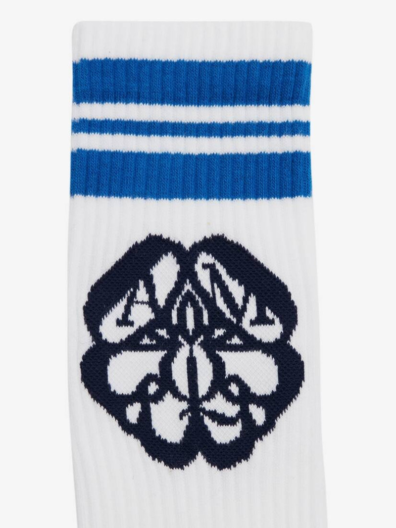 Alexander McQueen Men's Seal Logo Socks in White/cobalt outlook
