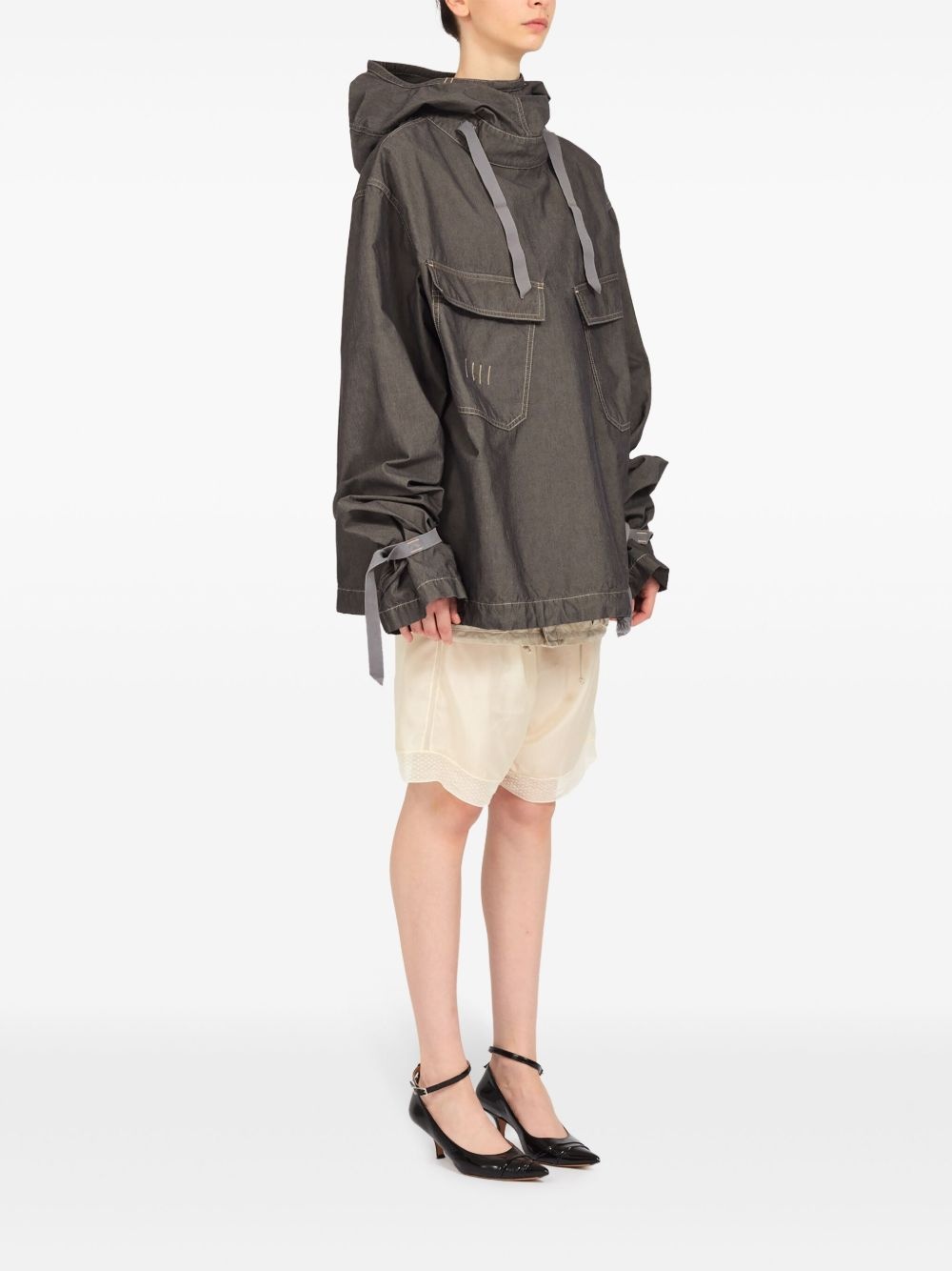 hooded drawstring-waist denim jacket - 3