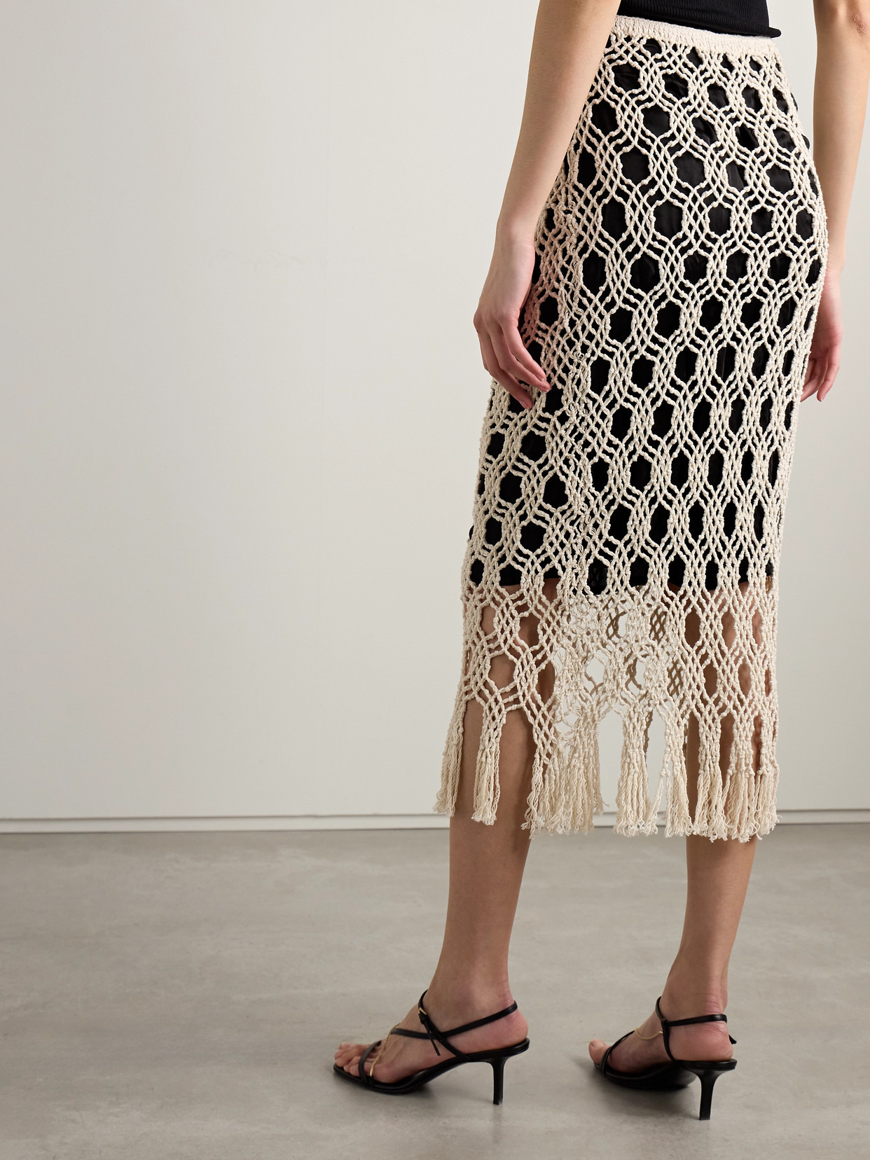 Sparrow Fringed Crocheted Cotton Midi Skirt - 3