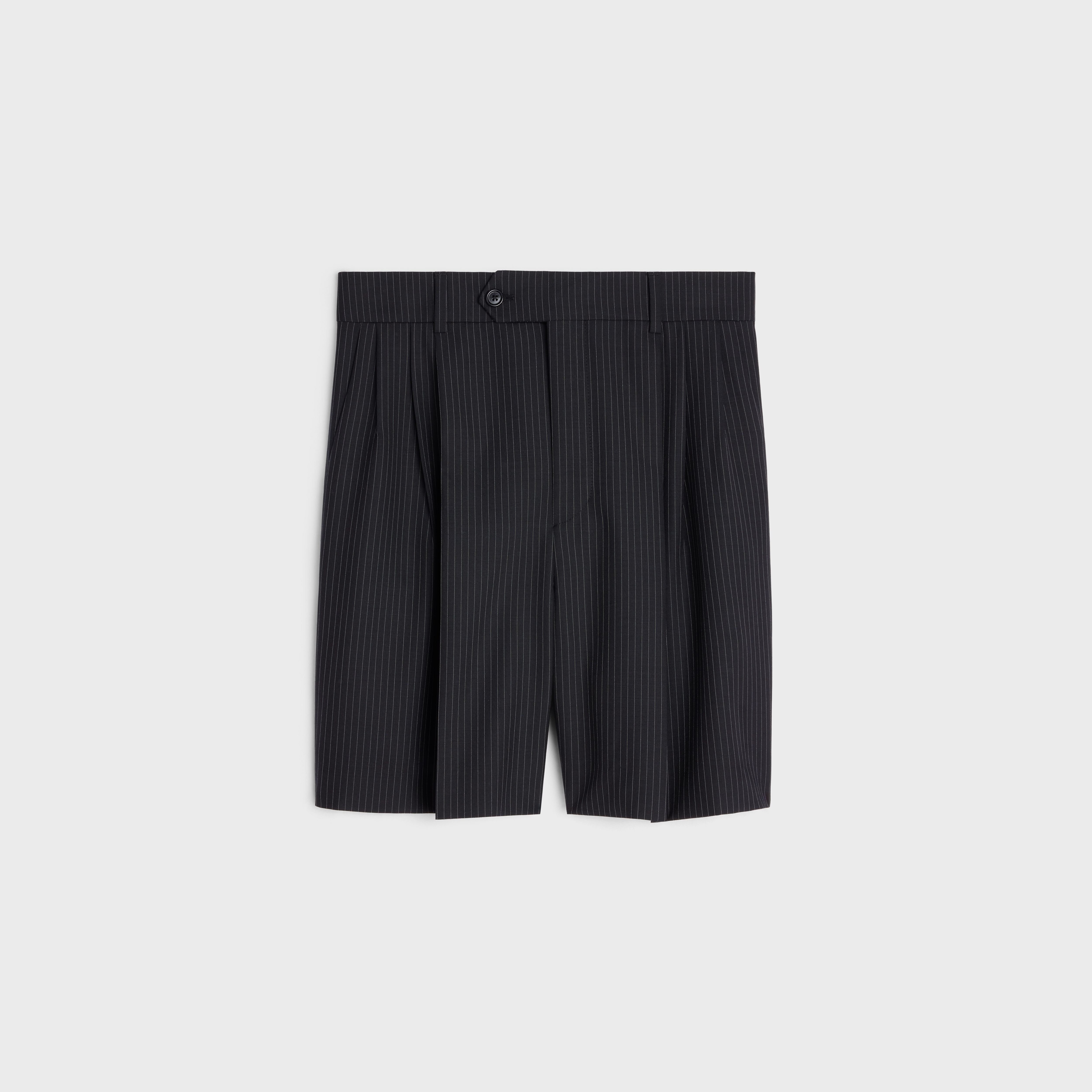 Triple-pleated men’s shorts in striped wool - 1