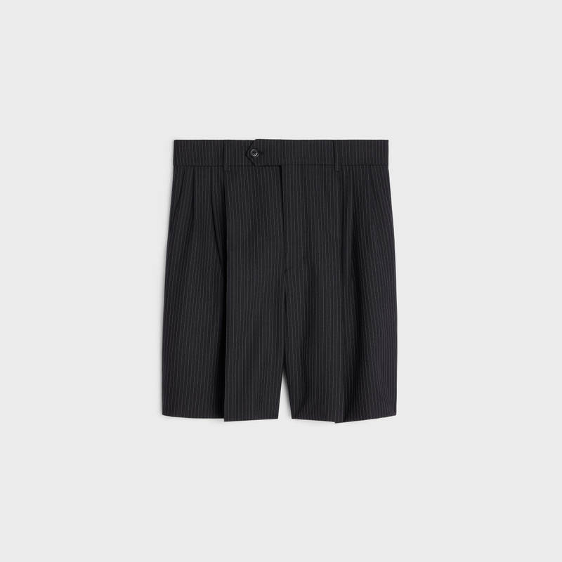 Triple-pleated men’s shorts in striped wool 1