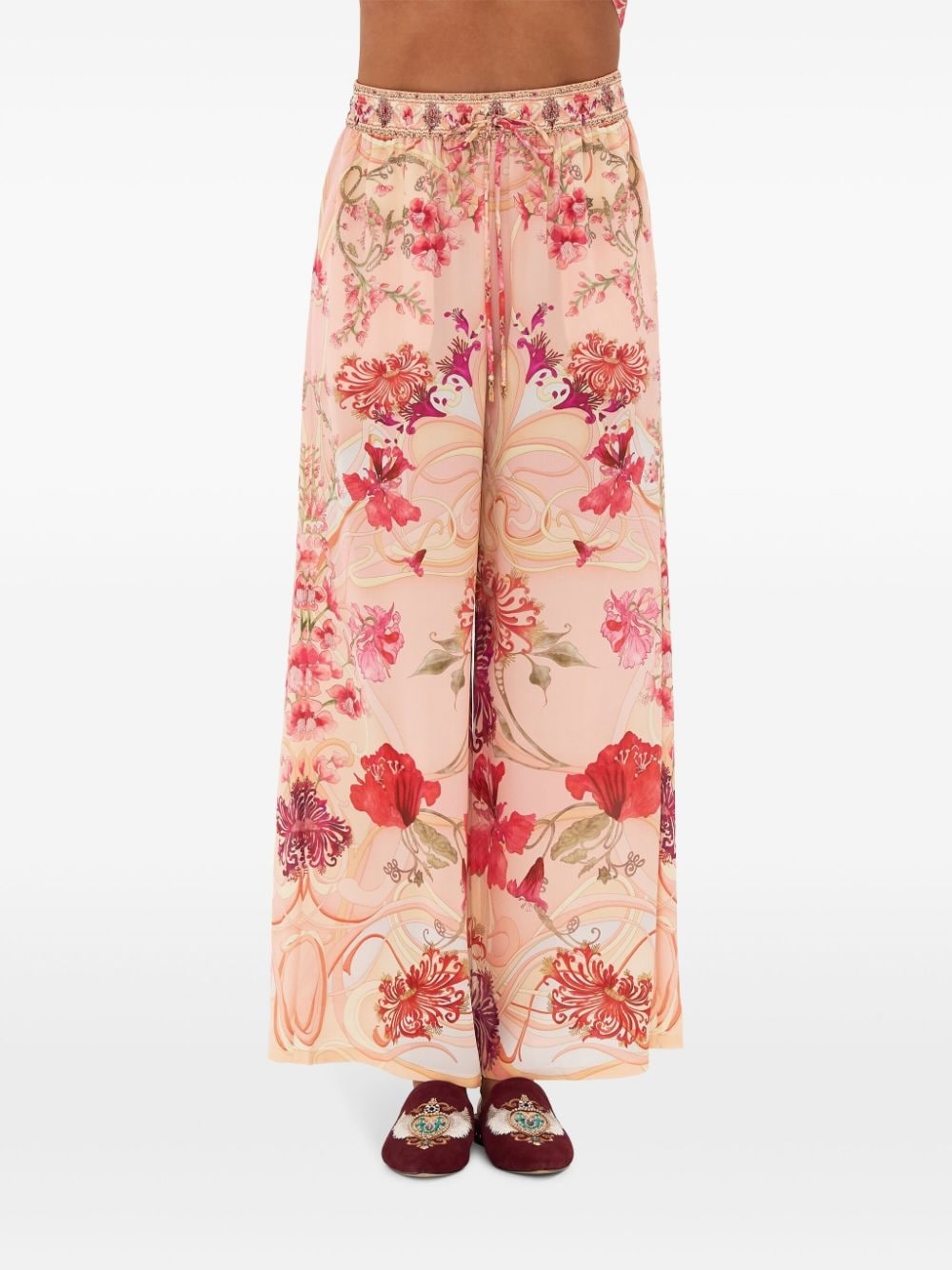 Blossoms and Brushstrokes wide-leg silk trousers - 3