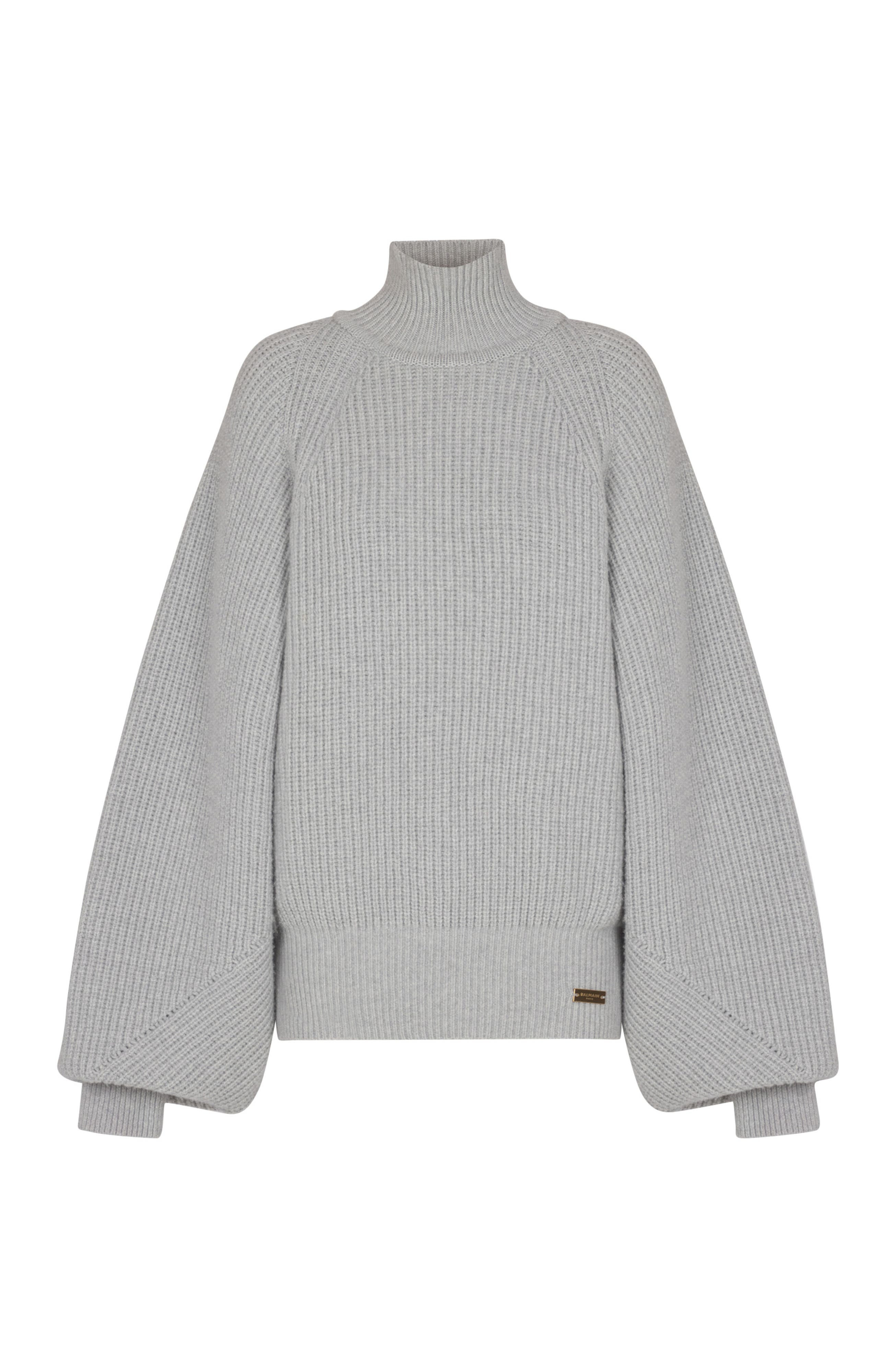 Balmain High-Neck Ribbed Knit Jumper in Grey at Nordstrom - 5