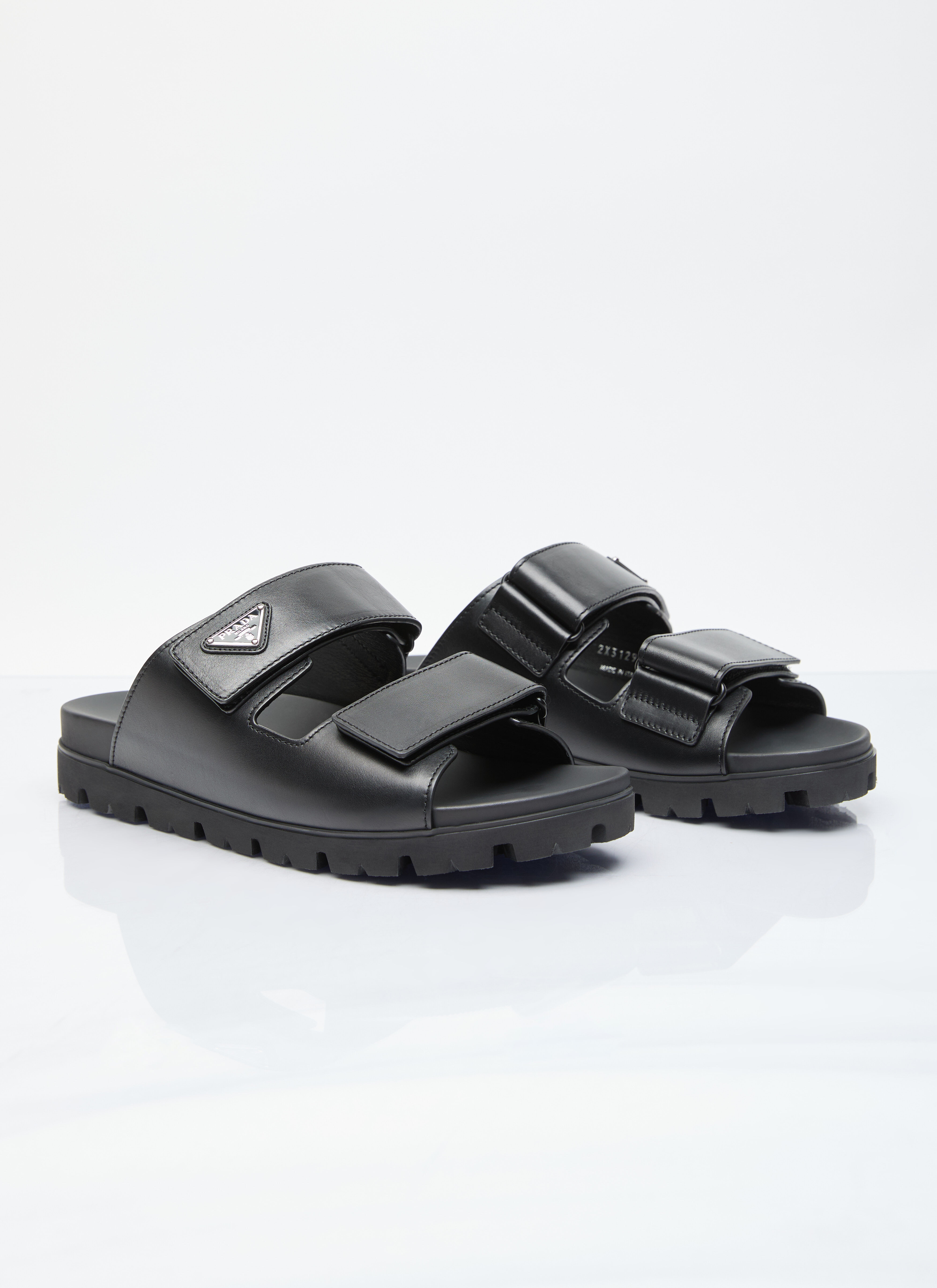 Logo Plaque Leather Slides - 3