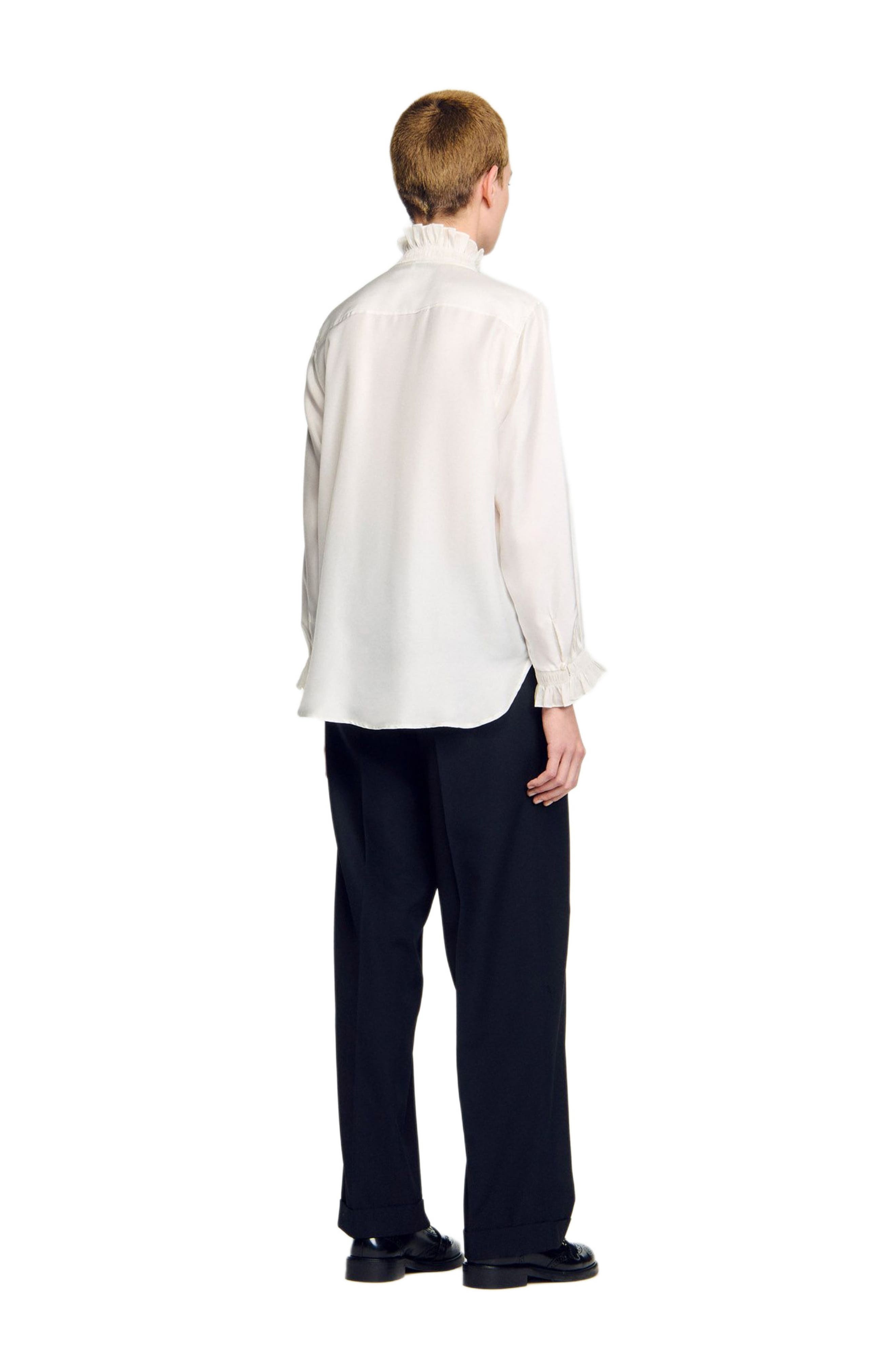 SANDRO Silk shirt with gathered collar in Ecru at Nordstrom - 9