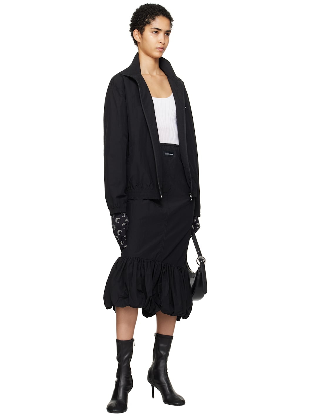 Black Recycled Nylon Mix Bubble Midi Skirt - 4