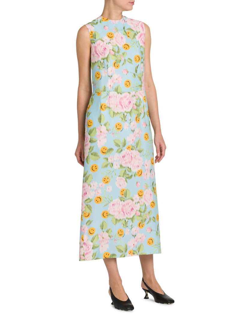 Women's Smiley And Flower Print Silk Midi-Dress - Multi Light Blue 4