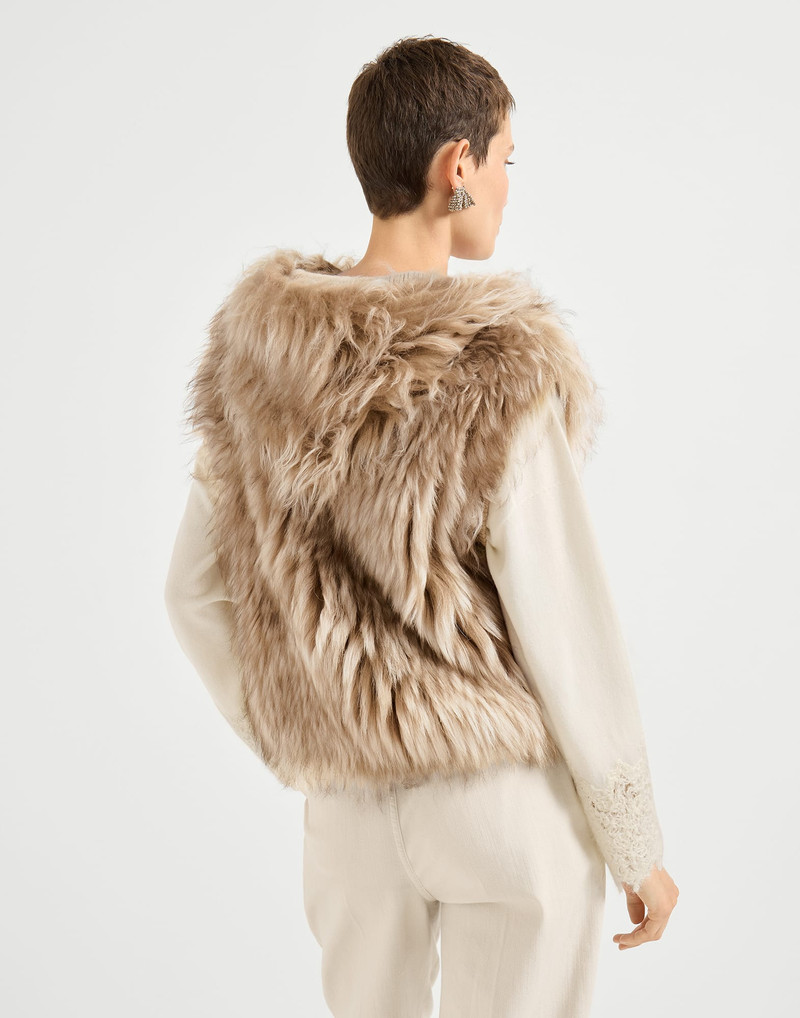 Brunello Cucinelli Cozy shearling hooded vest in cashmere outlook