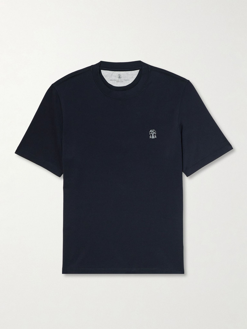 Layered Logo-Print Cotton-Jersey T-Shirt Blue 1