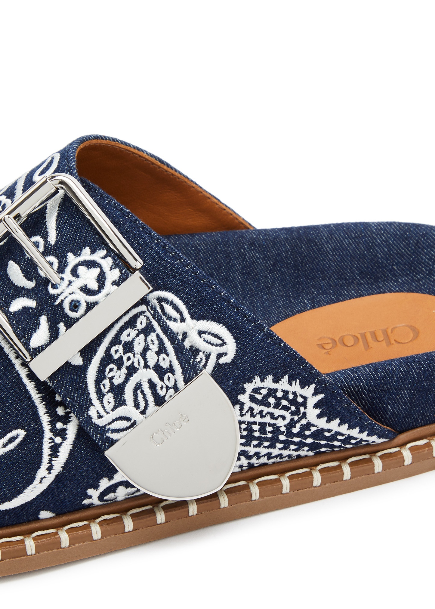 Rebecca embroidered denim sliders - 4