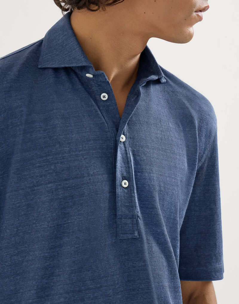 Linen and cotton mélange jersey polo with shirt-style collar 4