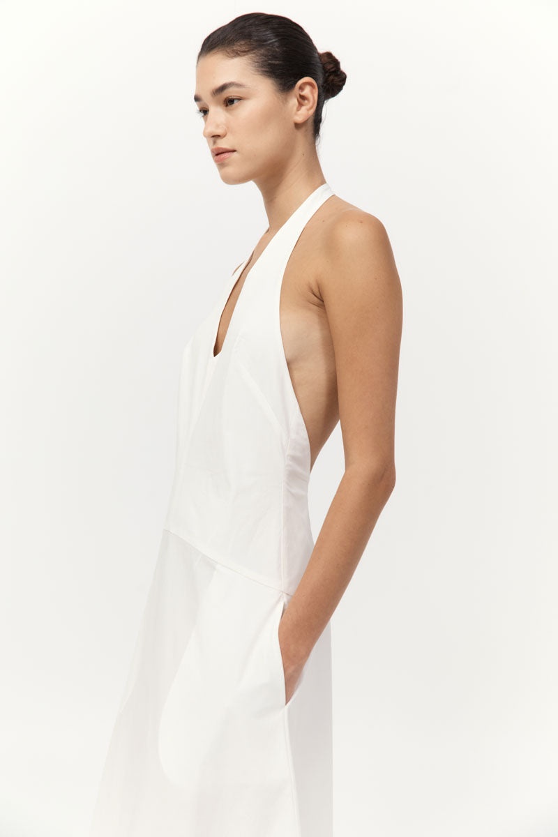Halter Plunge Dress - White - 3