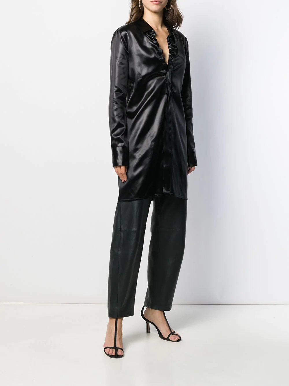 ruched-front long satin shirt - 3