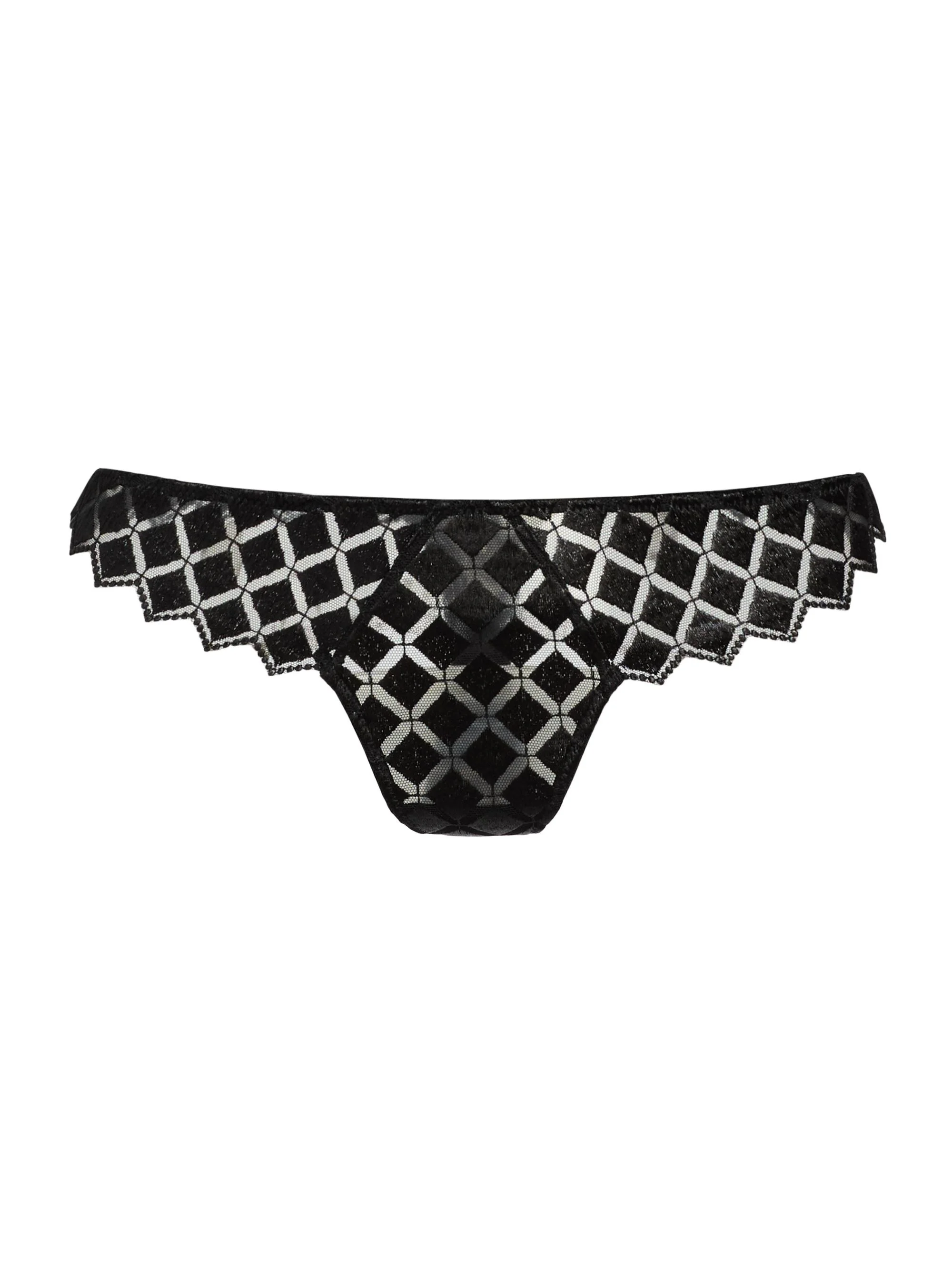 Women's Lamine Embroidered Thong - Black - 1