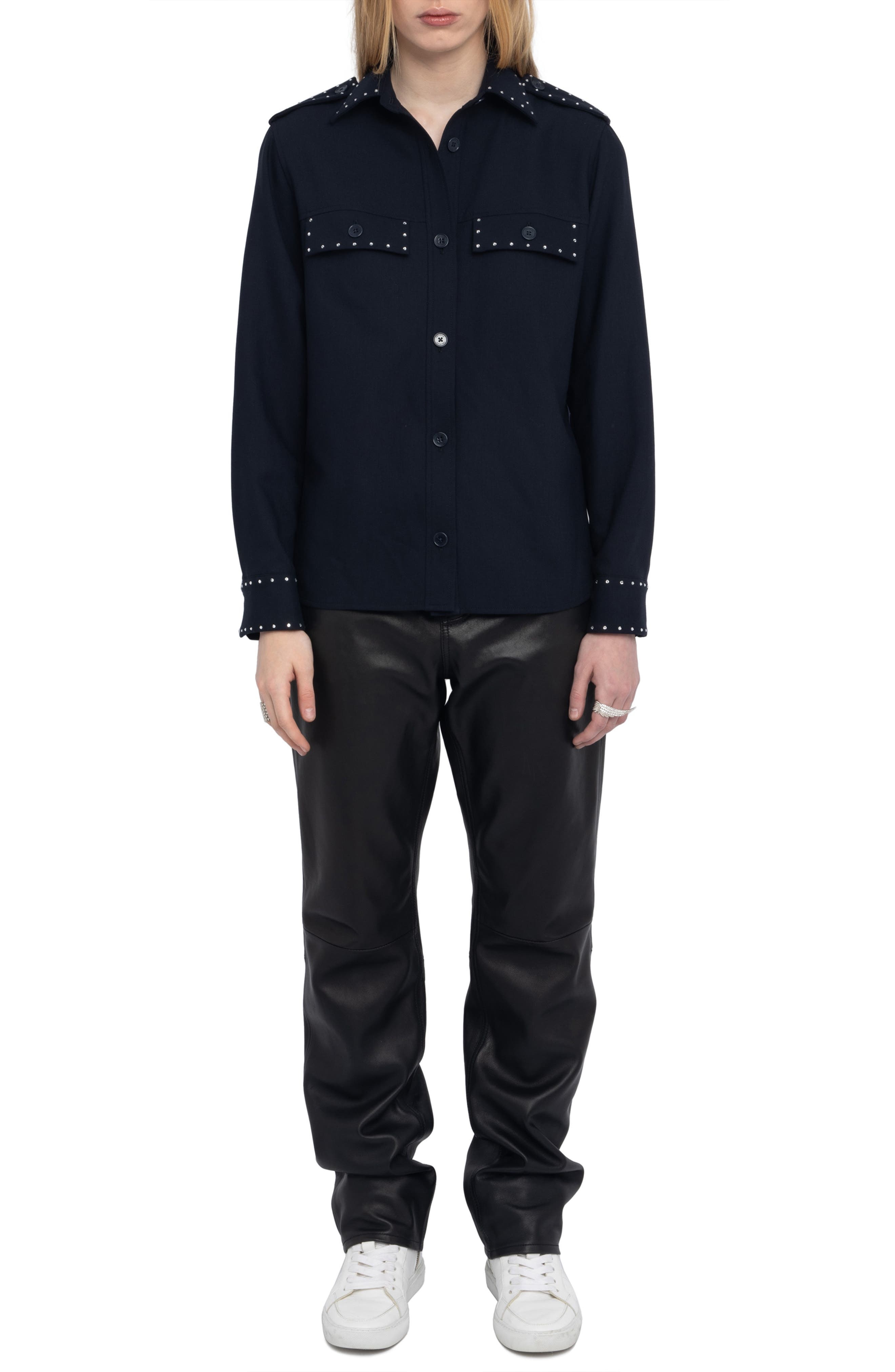 Zadig & Voltaire Stud Shirt in Encre at Nordstrom - 7
