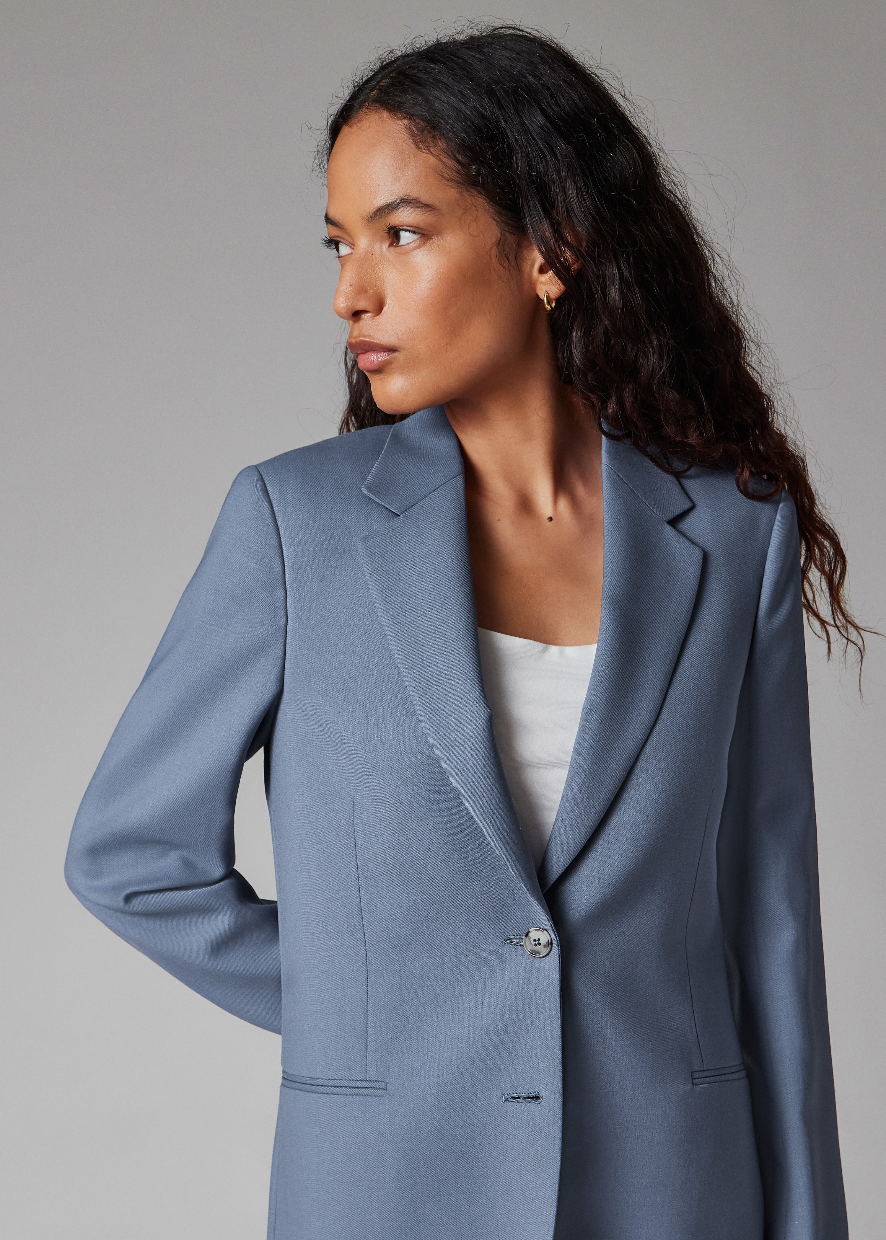 Women's A Suit To Travel In - Dusty Blue Wool Suit - 9