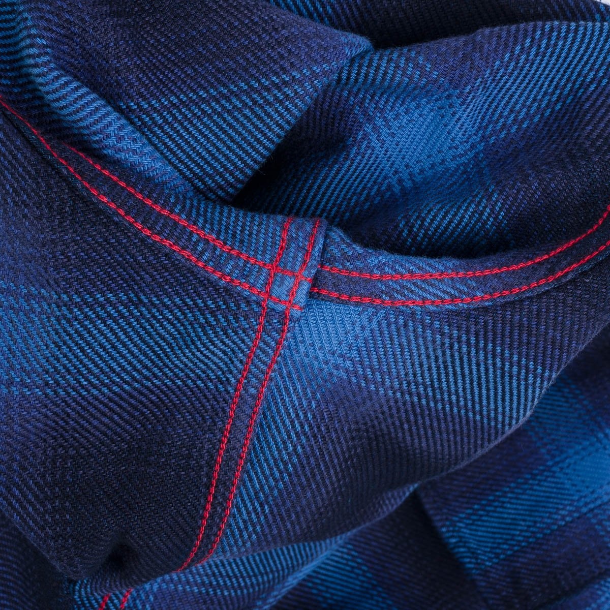 IHSH-348-IND 9oz Selvedge Ombré Check Western Shirt - Indigo - 14