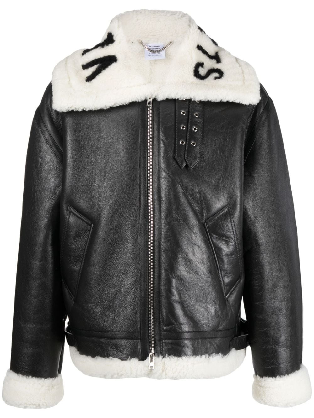 logo-collar lambskin jacket - 1
