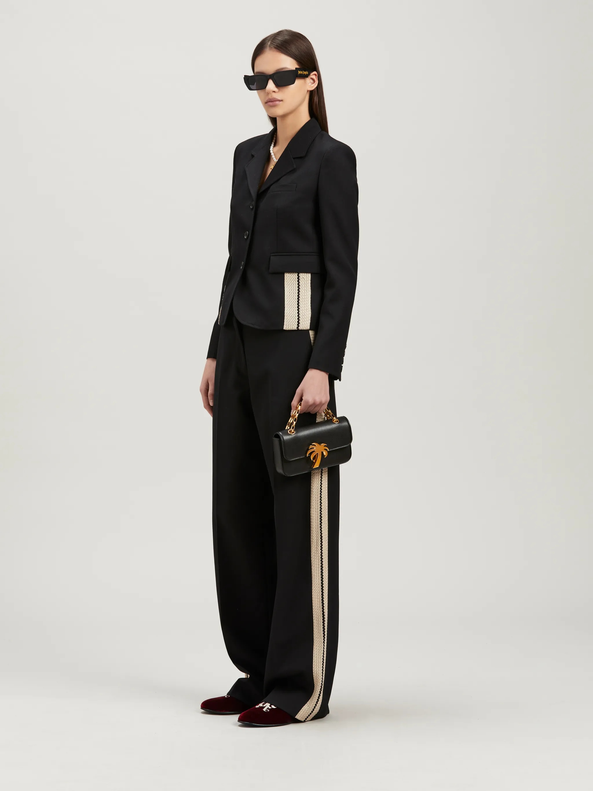 パンツ PALM ANGELS WOMEN Knit Tape Suit Pants Black/Off White Palm Angels PALM ANGELS WOMEN Knit Tape Suit Pants Black/Off