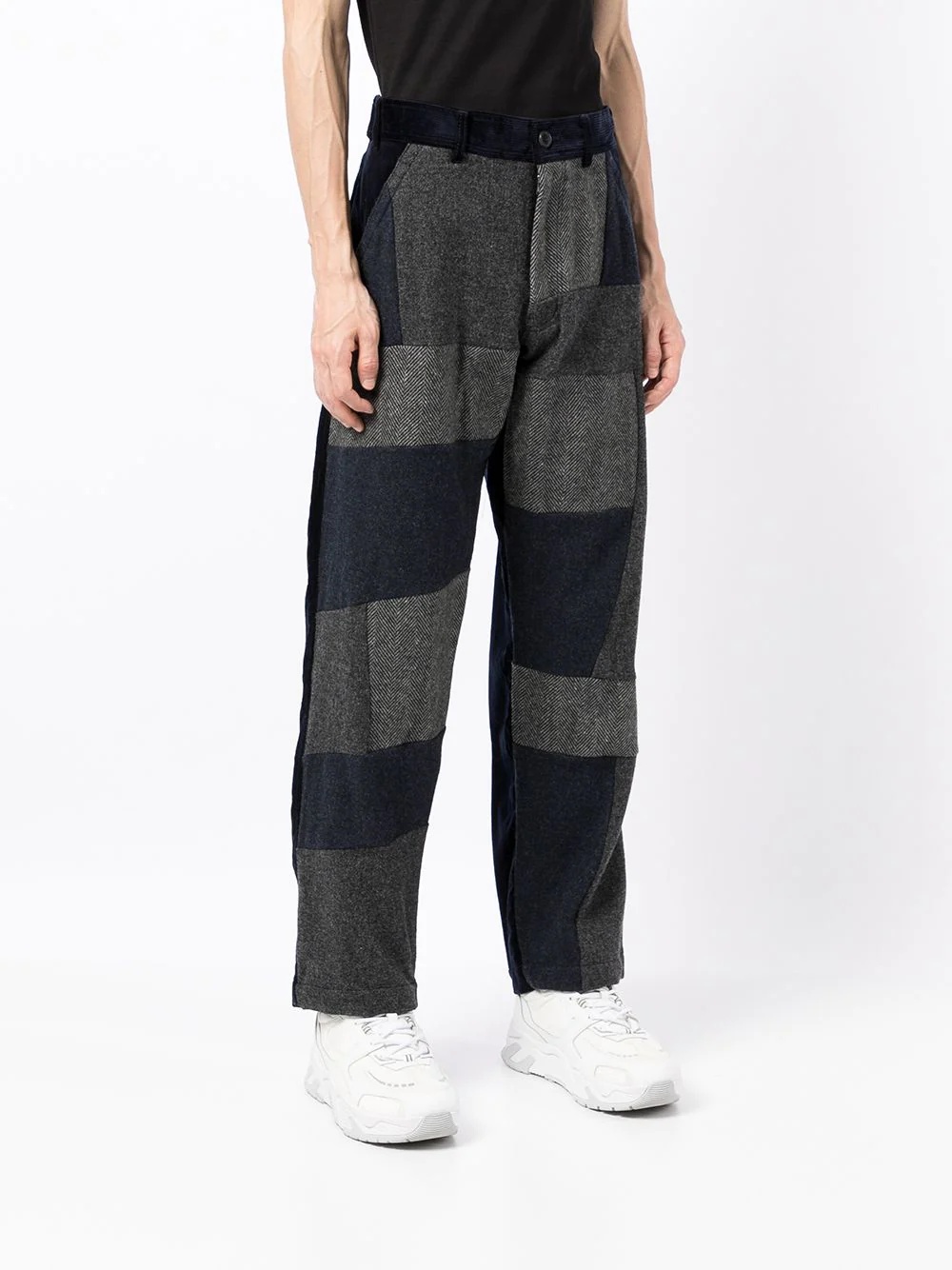 patchwork-detail straight trousers - 3