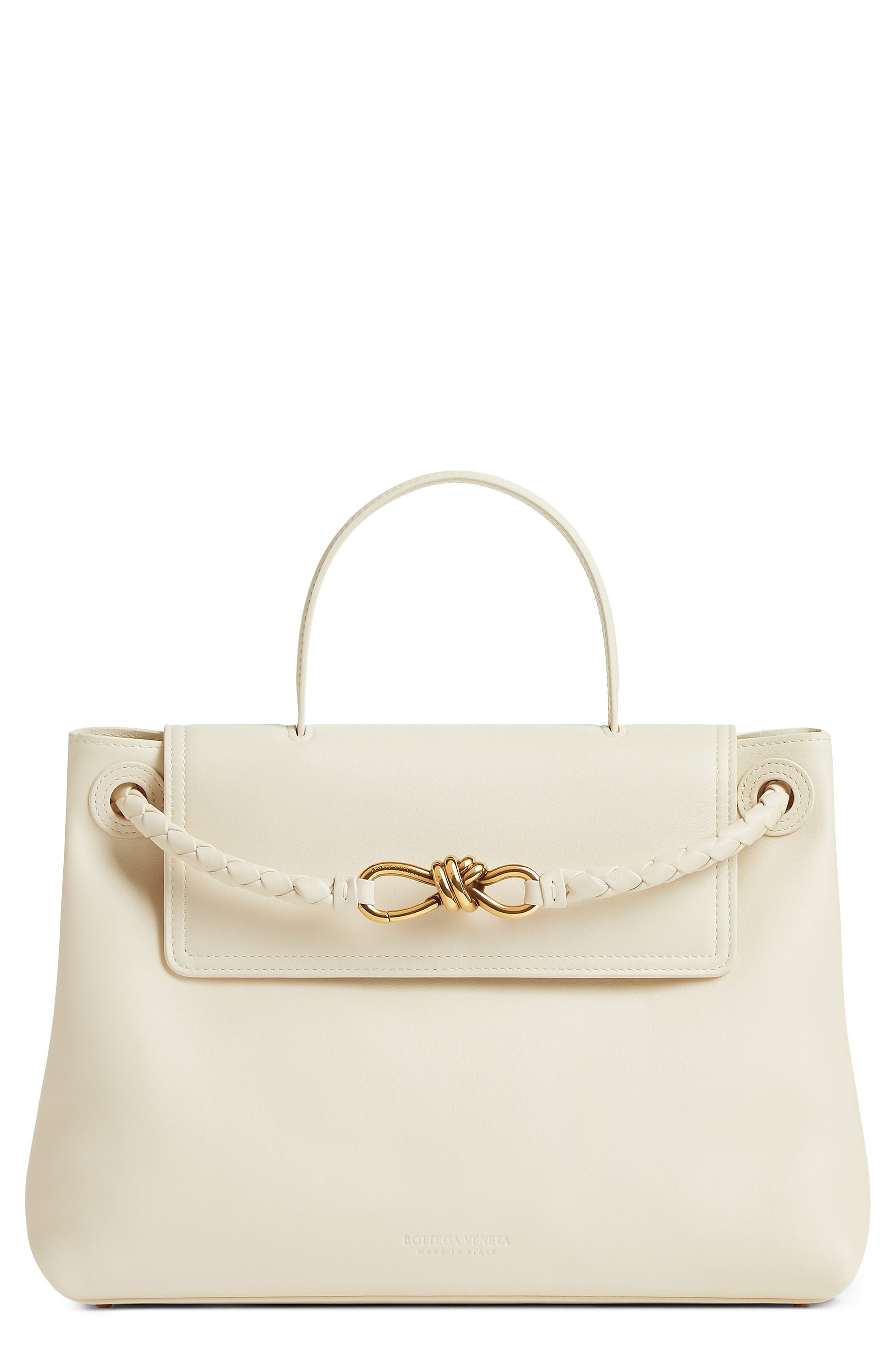 Bottega Veneta Ciao Ciao Knot Detail Leather Top Handle Bag in 9195 Sea Salt-M Brass at Nordstrom - 1