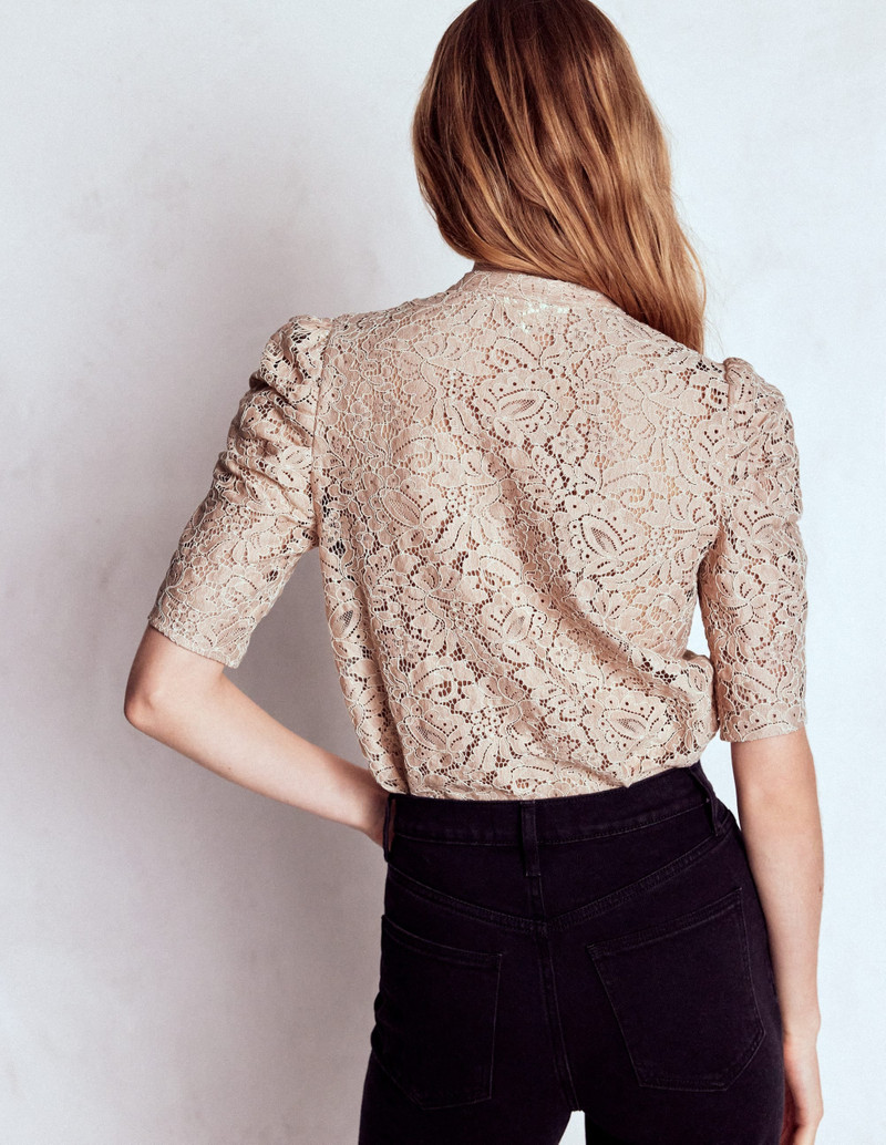 Lace Mutton Sleeve Top-Heather Rose 4