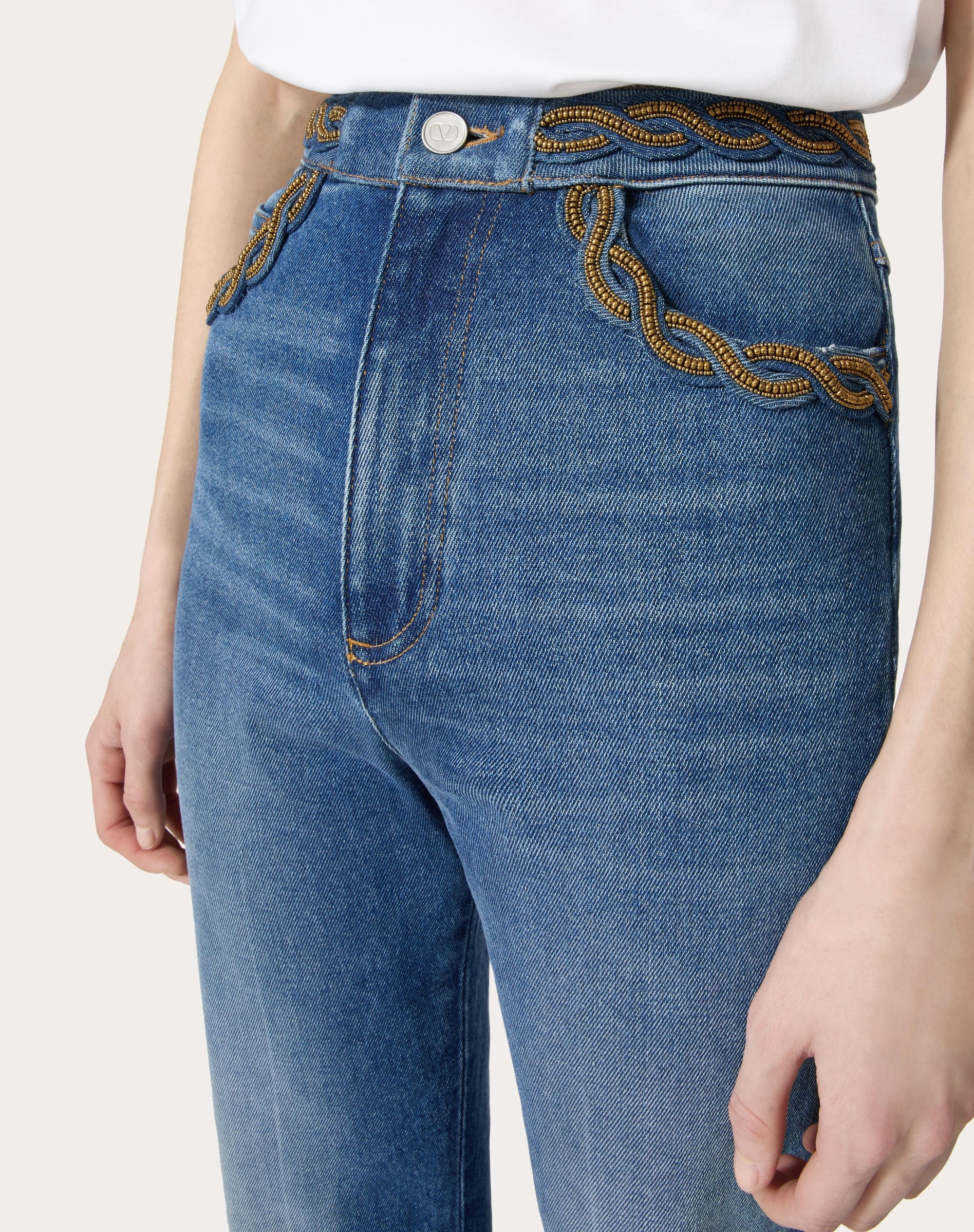 EMBROIDERED BLUE MEDIO CON RISERVA TROUSERS - 5