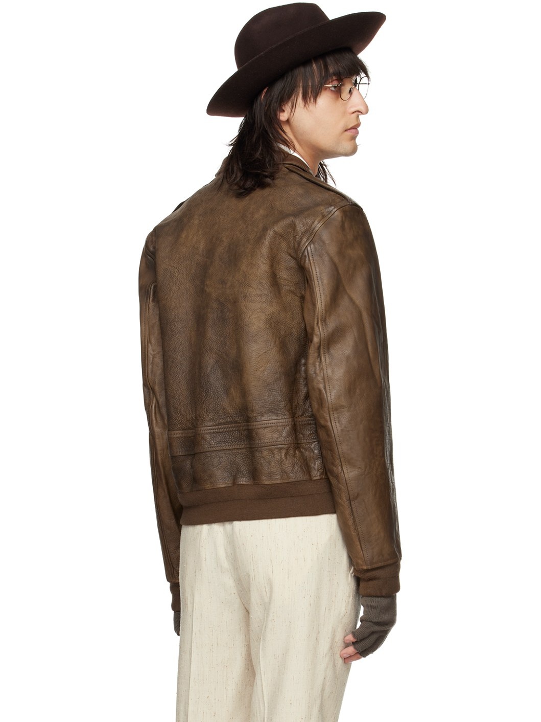 Brown Ridley Leather Bomber Jacket - 3