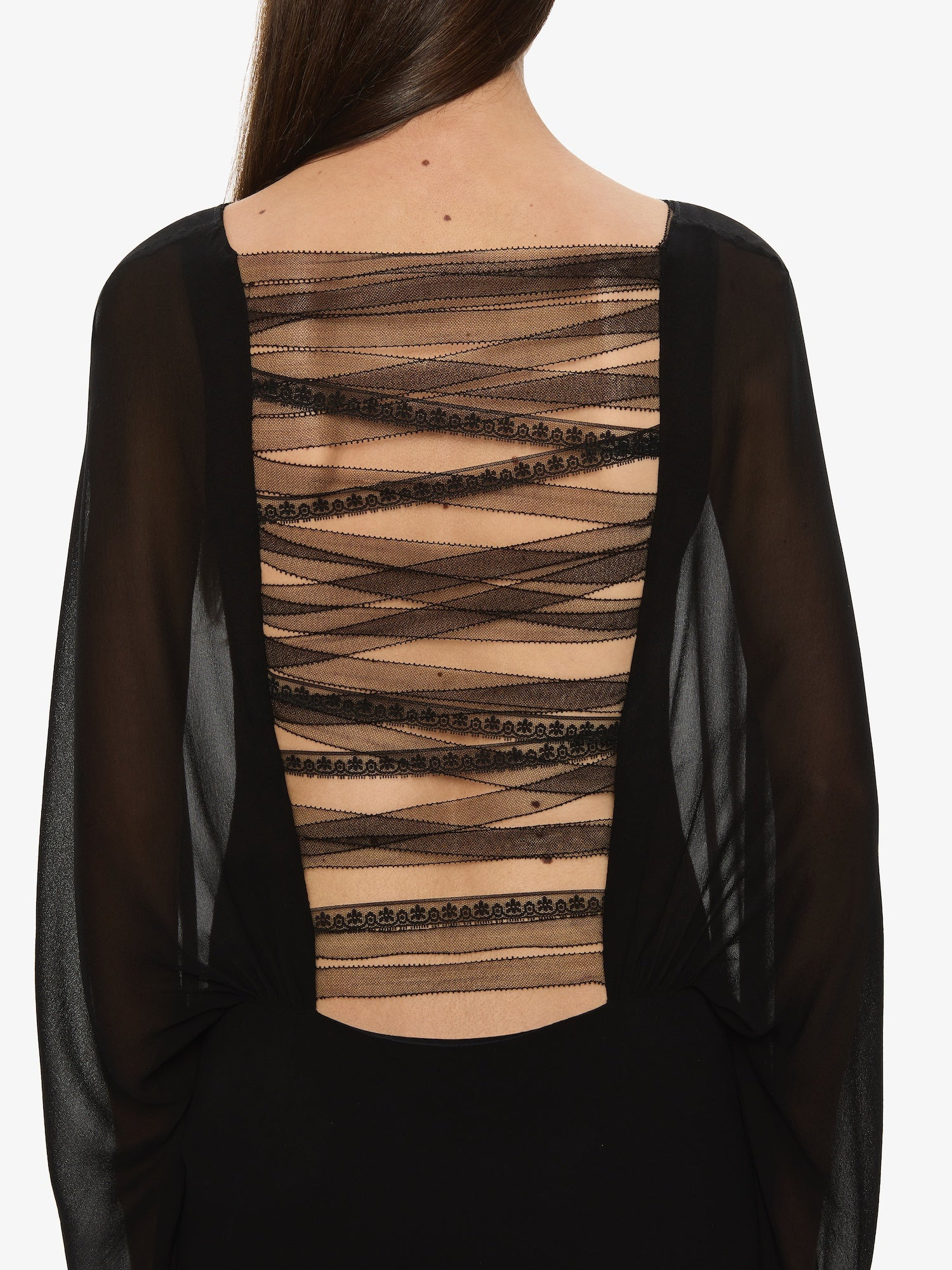 Lattice Lace Silk Blouson Long Dress - 4