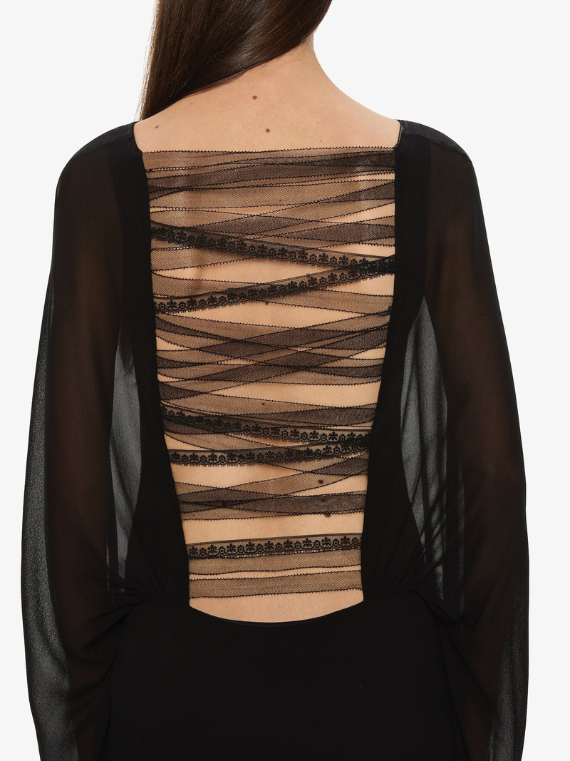Lattice Lace Silk Blouson Long Dress 4
